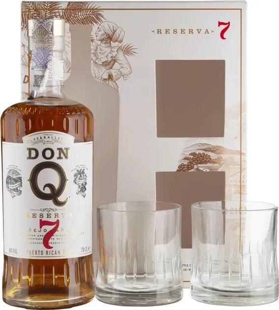 Ром Don Q Reserva 7 yo 0.7 л 40% + 2 бокала в подарунковій коробке (2021000046995)